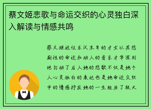 蔡文姬悲歌与命运交织的心灵独白深入解读与情感共鸣